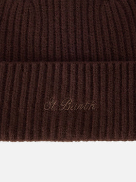 Bonnet en laine Brown Moss avec logo brodé 