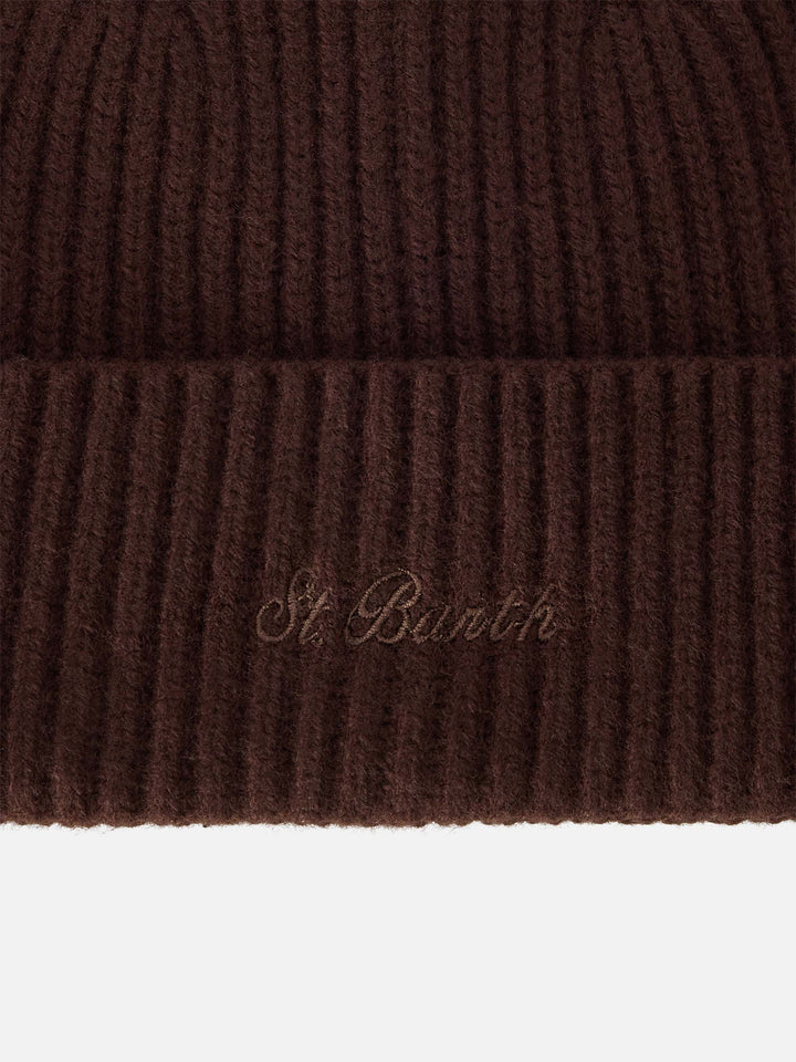 Bonnet en laine Brown Moss avec logo brodé 