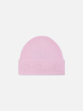 Gorro de mezcla de lana de alpaca Pink Moss con bordado del logo 