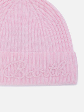 Gorro de mezcla de lana de alpaca Pink Moss con bordado del logo 