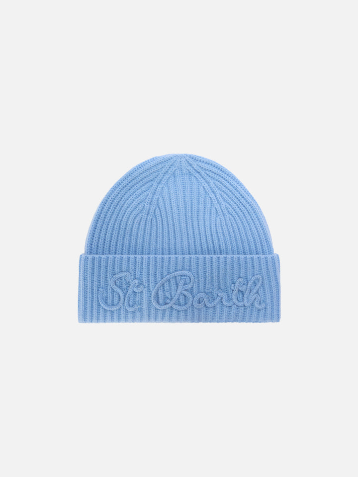 Hellgrüne blue Moss Beanie aus Alpaka-Wollmischung mit Logostickerei 