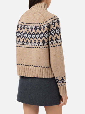Beige Myra Donegal wool blend sweater with Fair Isle jacquard