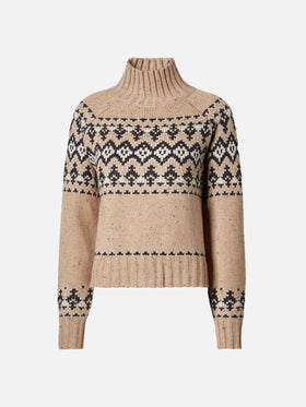 Beige Myra Donegal wool blend sweater with Fair Isle jacquard