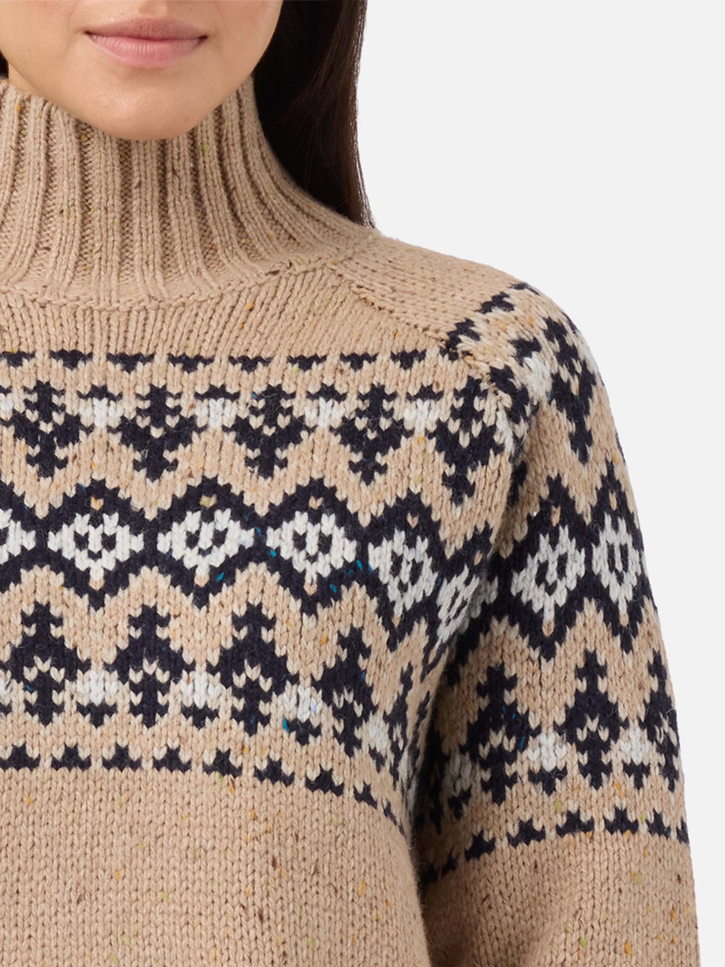 Beige Myra Donegal wool blend sweater with Fair Isle jacquard