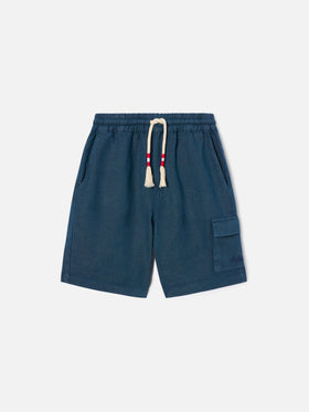 Navy blue bermuda shorts Marseille Jr in linen