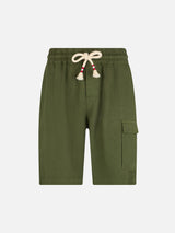 Man military green linen bermuda Marseille