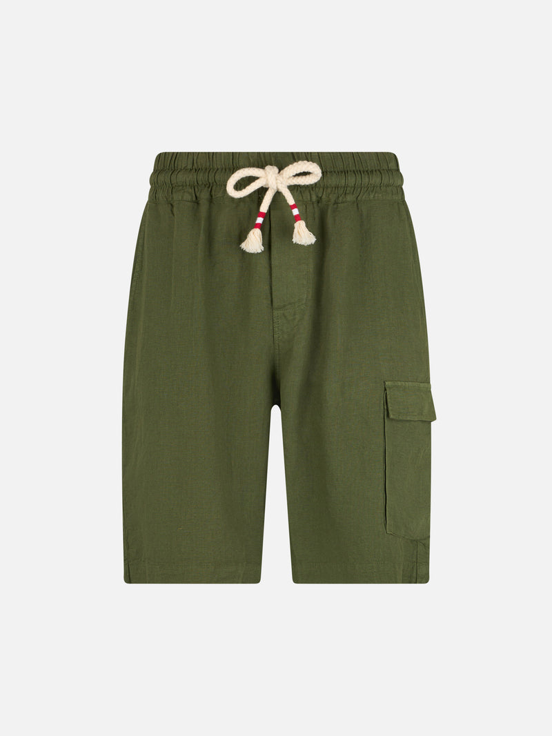 Man military green linen bermuda Marseille