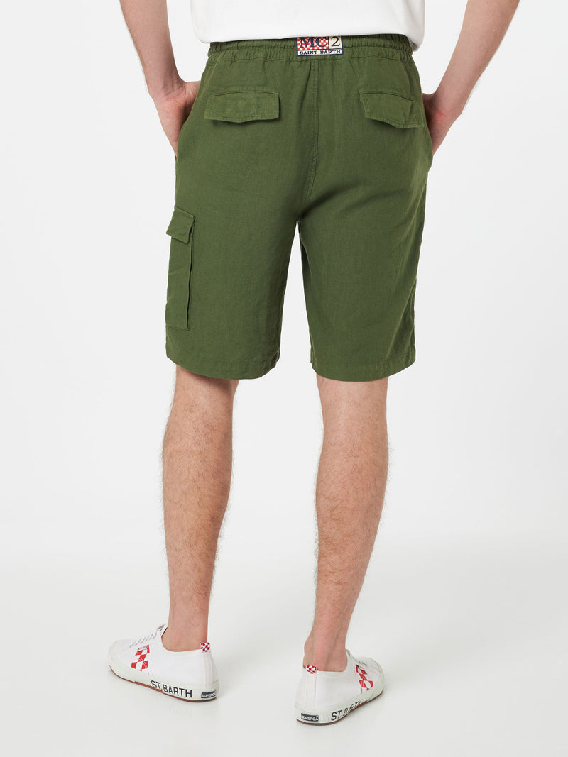 Bermuda da uomo in lino verde militare Marsiglia