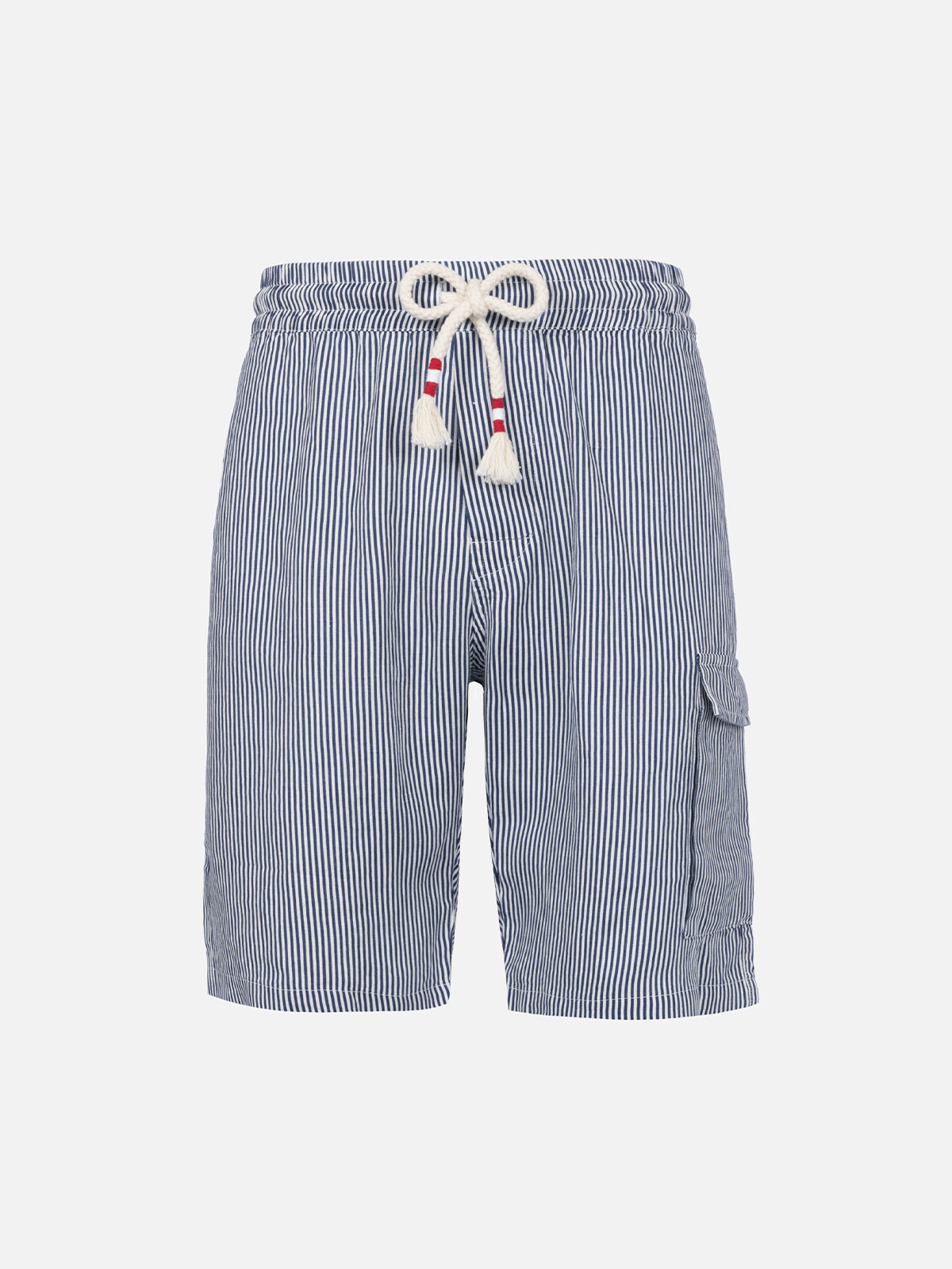 Blau gestreifte Leinen-Bermudashorts für Herren Marseille