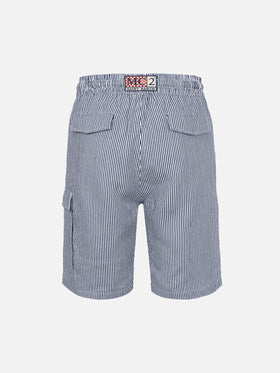 Blau gestreifte Leinen-Bermudashorts für Herren Marseille