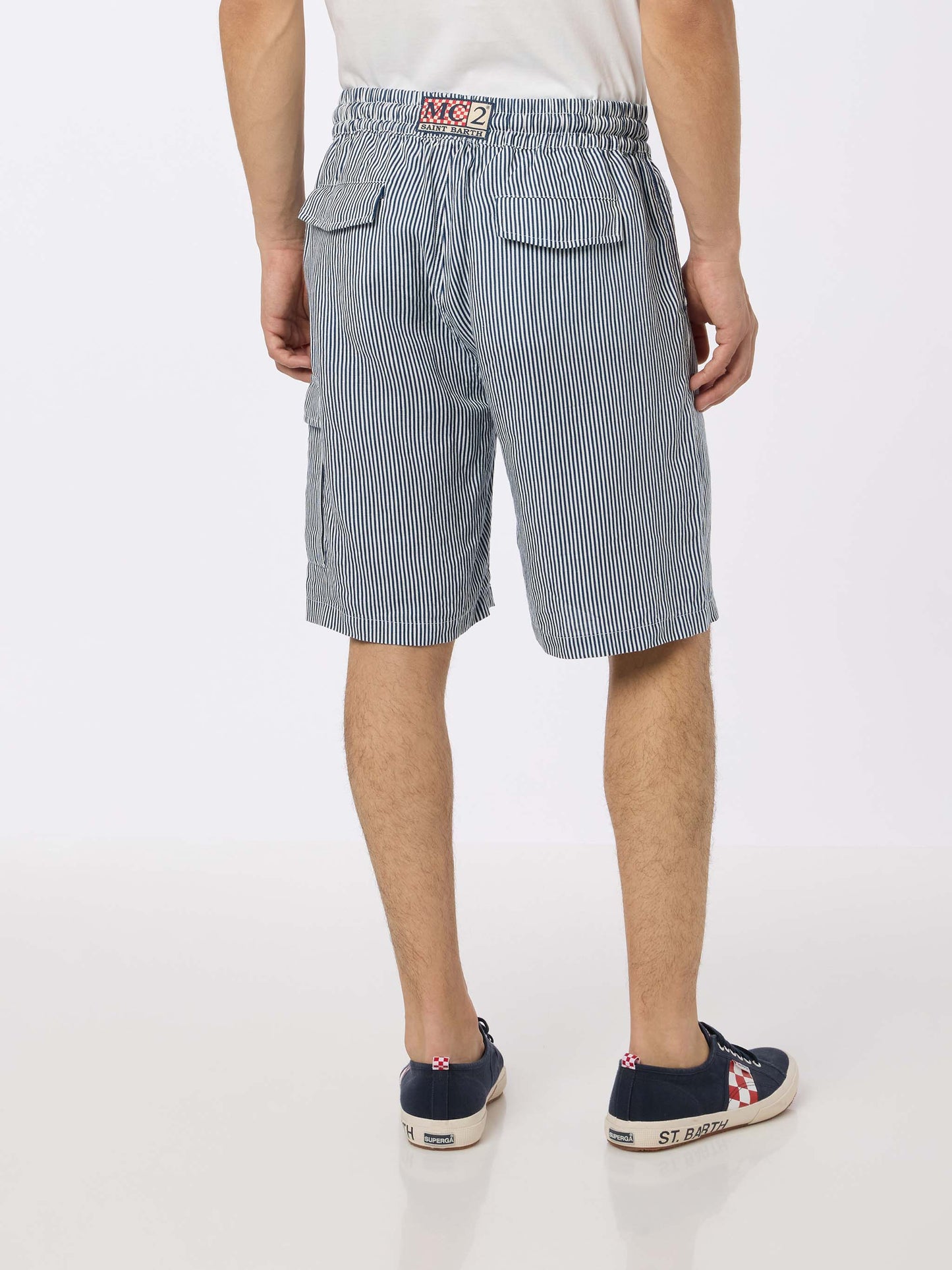 Blau gestreifte Leinen-Bermudashorts für Herren Marseille