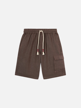 Braune Marseille-Bermudashorts aus reinem Leinen 