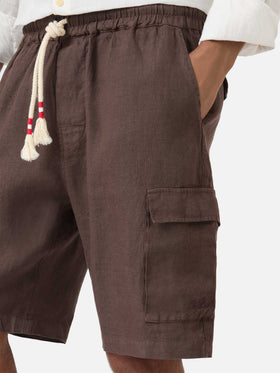 Braune Marseille-Bermudashorts aus reinem Leinen 