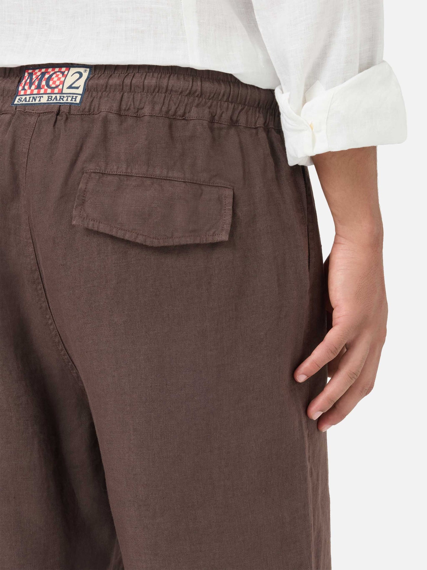 Braune Marseille-Bermudashorts aus reinem Leinen 