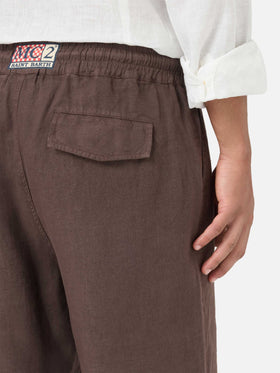 Braune Marseille-Bermudashorts aus reinem Leinen 