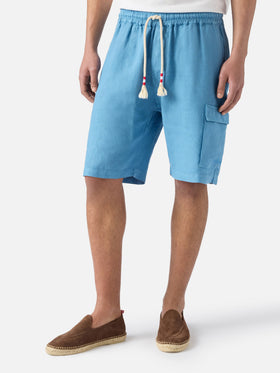 Dusty blue Marseille bermuda shorts in pure linen