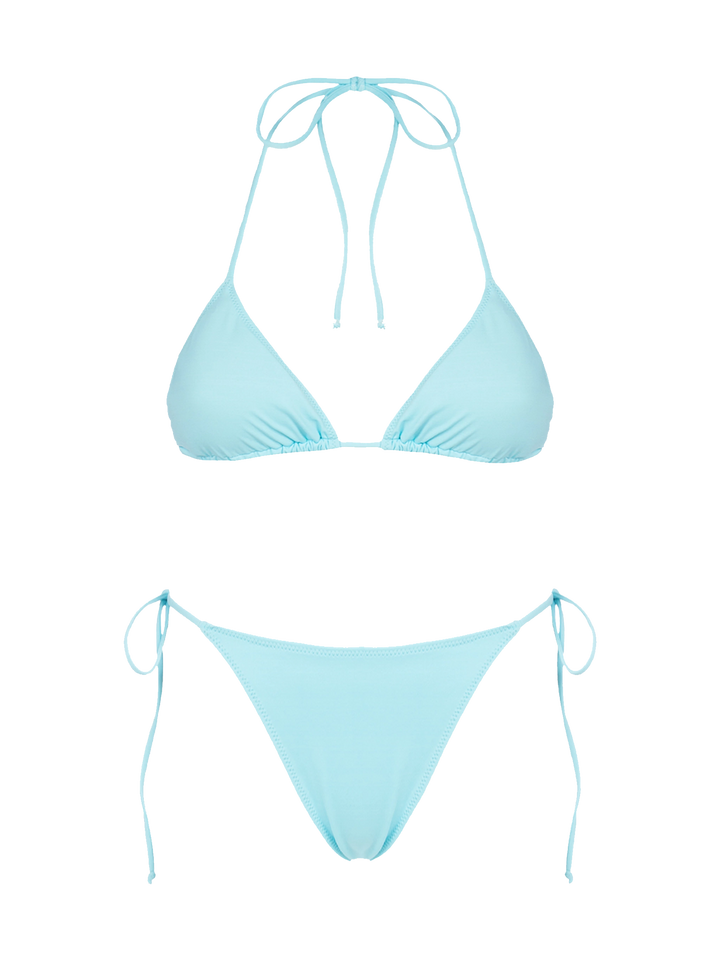 Woman water green triangle bikini Leah Marielle