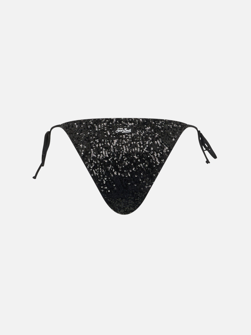 Slip da bagno da donna con paillettes nere Marielle