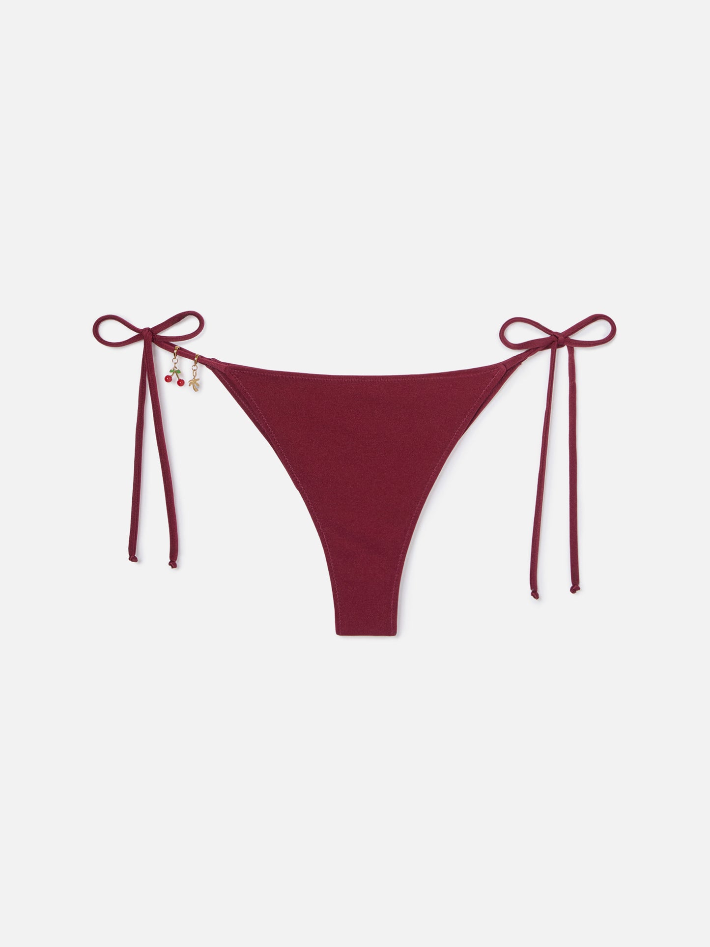 Marielle Bikinihose im brasilianischen Schnitt aus burgunderfarbenem Stoff mit glänzendem Finish und Charm-Details 