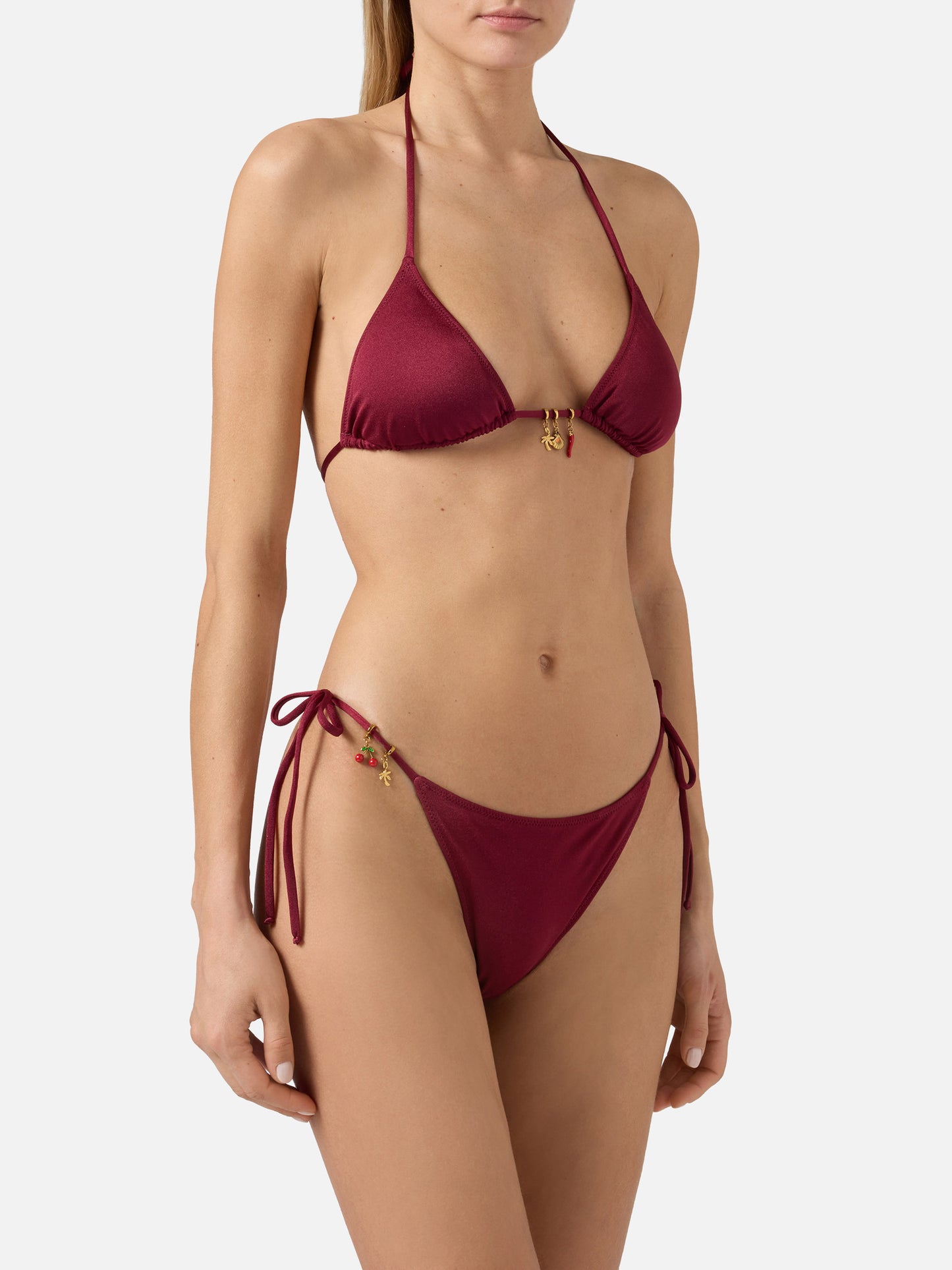 Leah Marielle red glossy finish bikini with charms