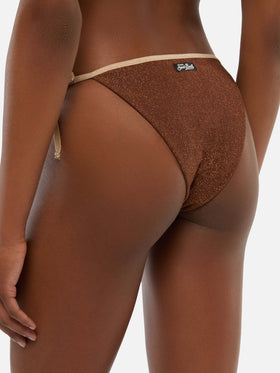 Marielle vrown lurex classic swim briefs with gold piping