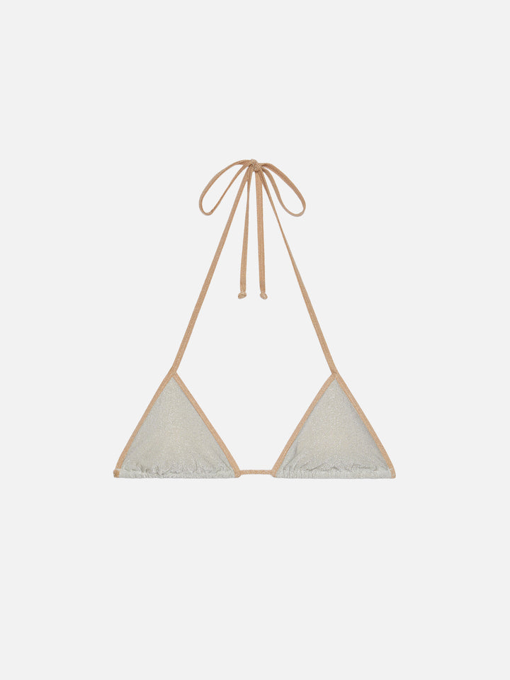 Leah silver lurex triangle top with gold piping