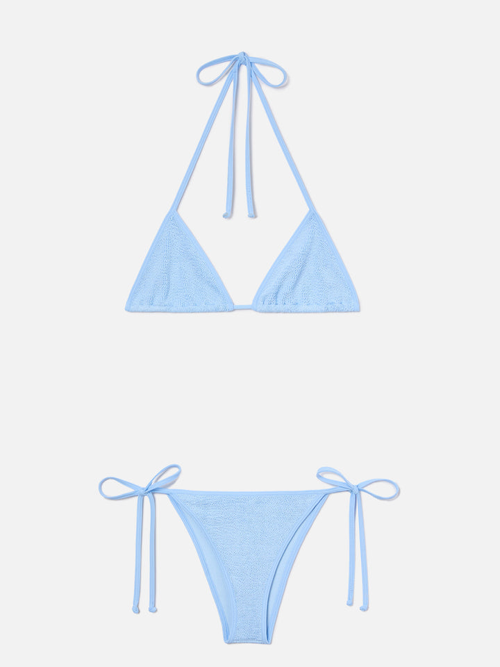 Bikini a triangolo Leah Marielle in crinkle azzurro