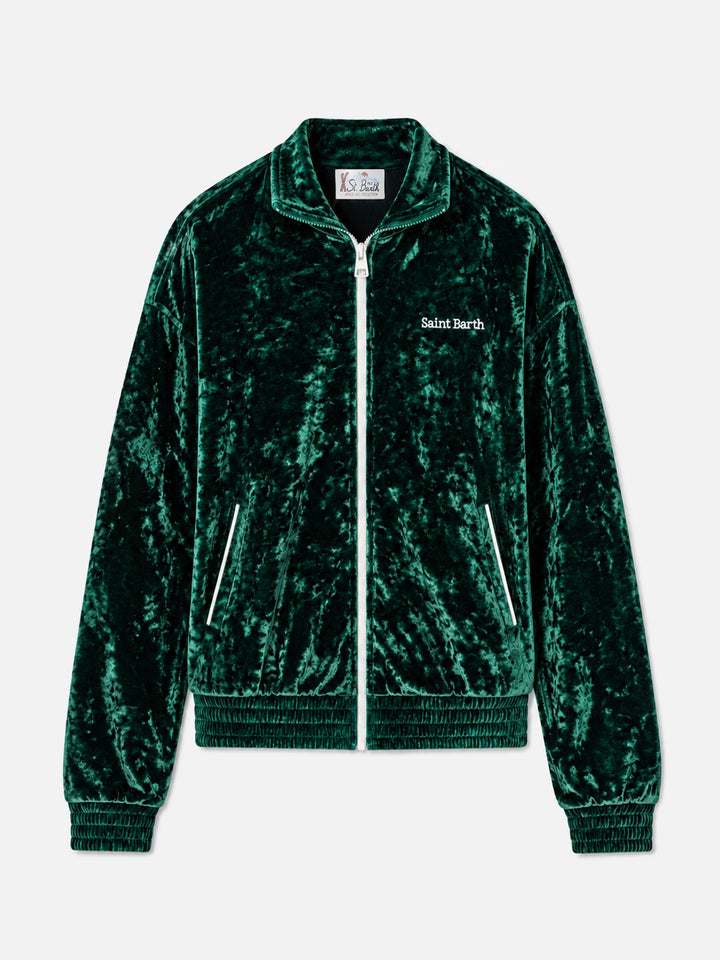 Miriam green chenille sweatshirt with embroidery