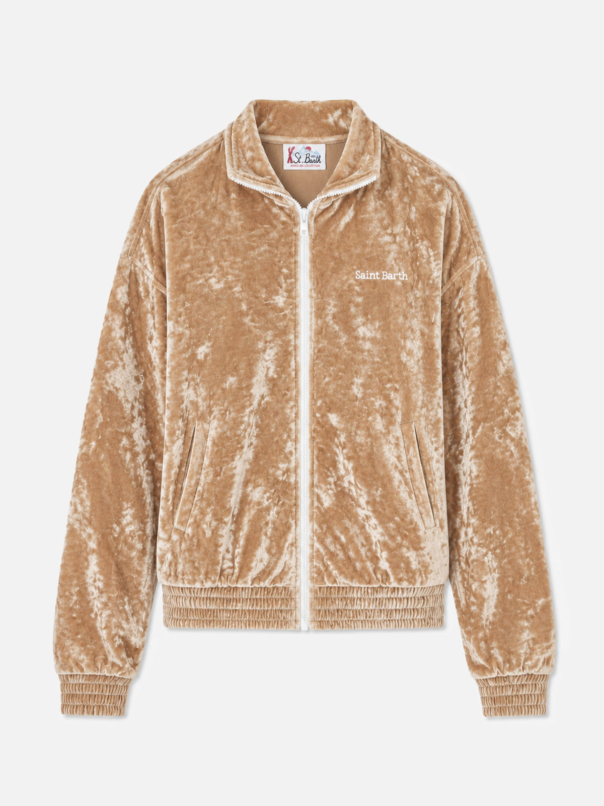 Felpa Miriam beige in ciniglia con ricamo logo