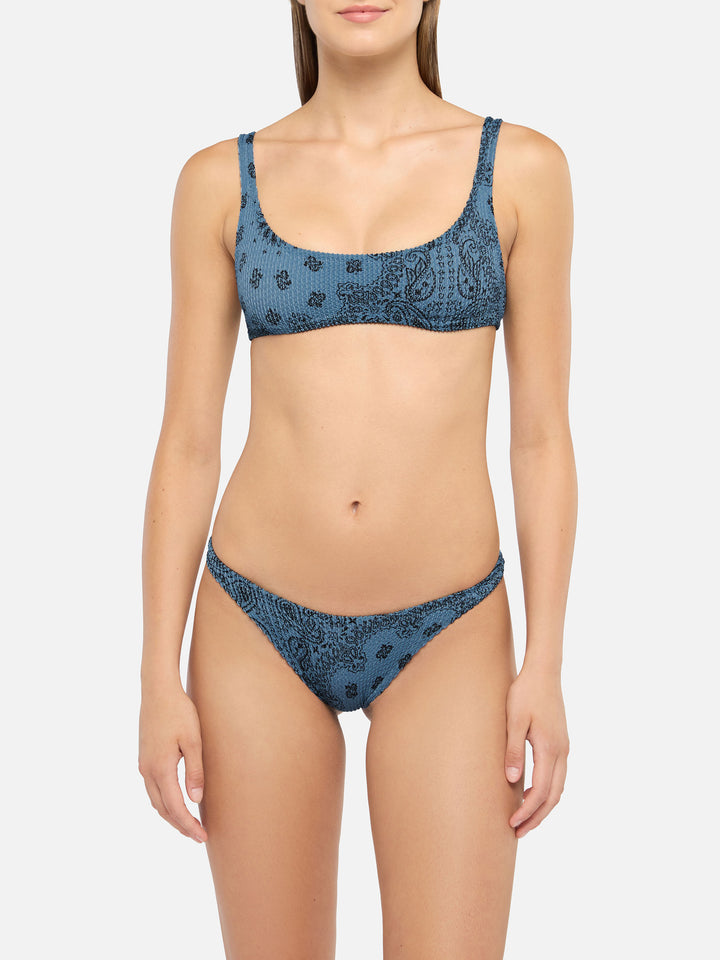 Naomi cheeky swim briefs with bandanna print - Naima crinkle classic bralette top with bandanna print