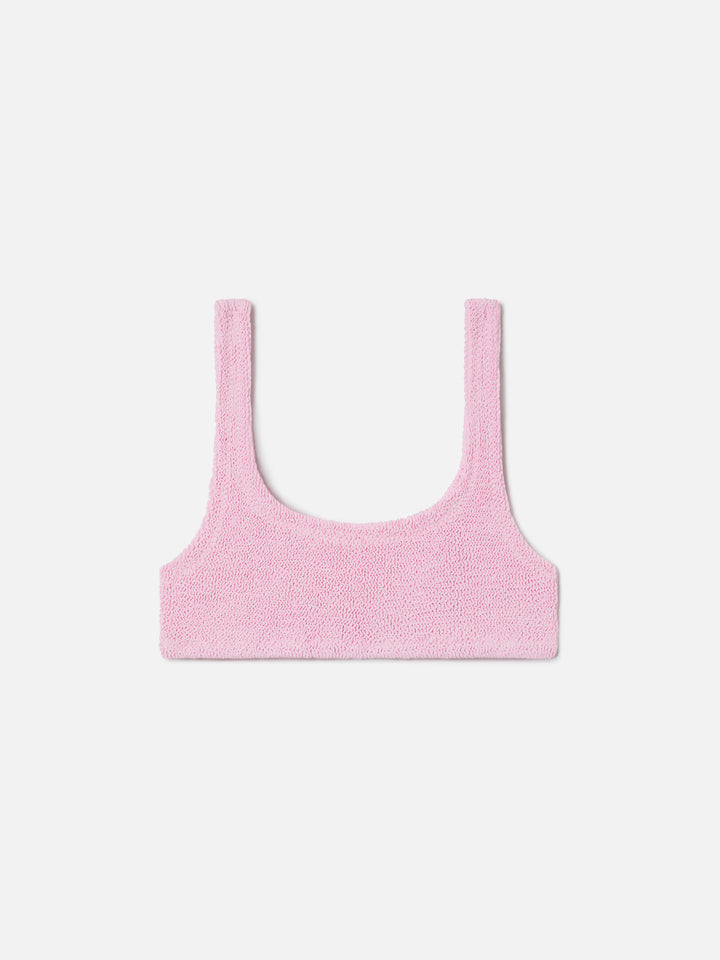 Top de bikini tipo bralette Naima en tejido crinkle rosa 