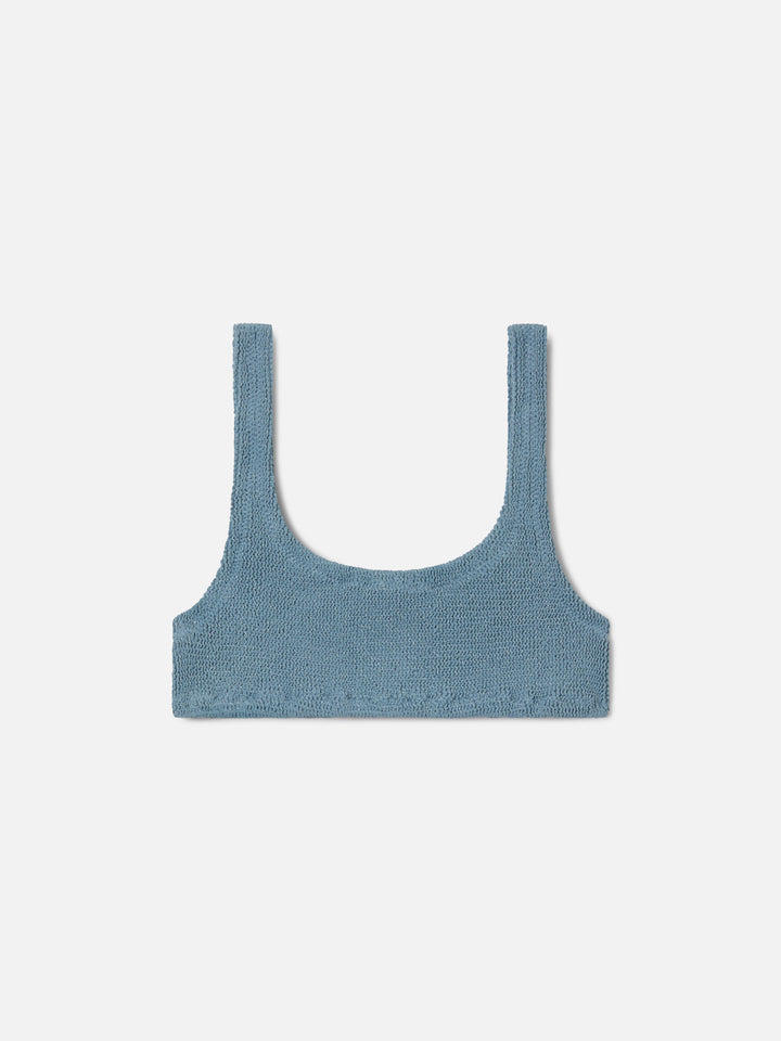 Top de bikini bralette Naima en tejido crinkle lurex azul claro 