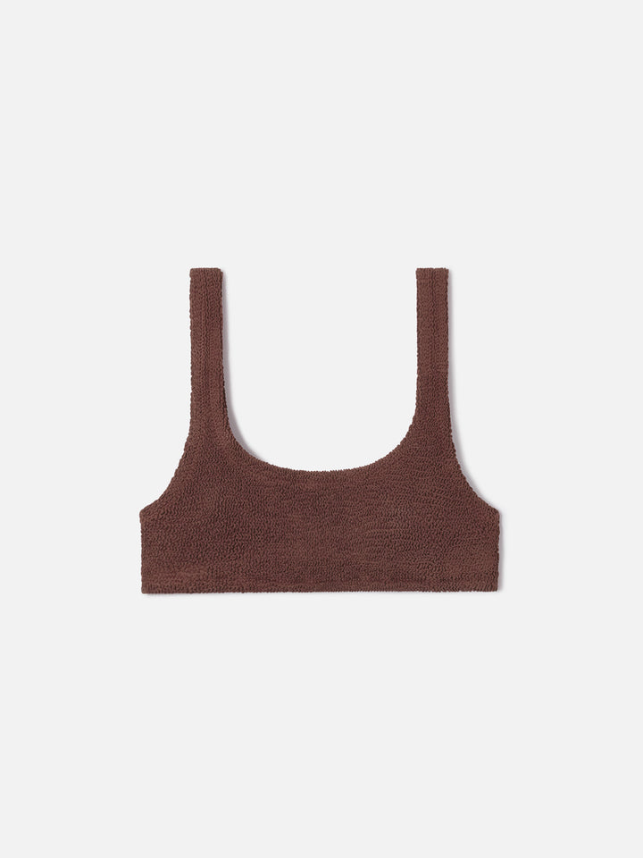 Top bikini Naima bralette in tessuto crinkle marrone
