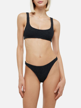 Elise classic black crinkle lurex swim briefs - Naima black lurex crinkle classic bralette top - MC2 Saint Barth