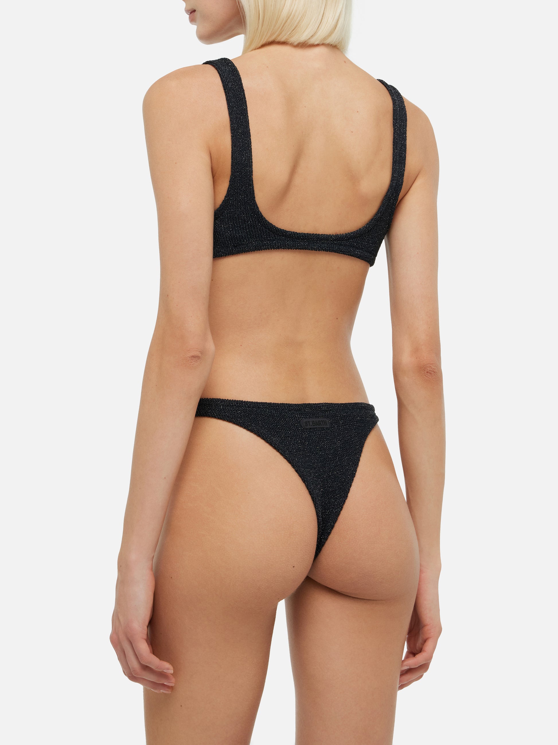 Elise classic black crinkle lurex swim briefs - Naima black lurex crinkle classic bralette top - MC2 Saint Barth