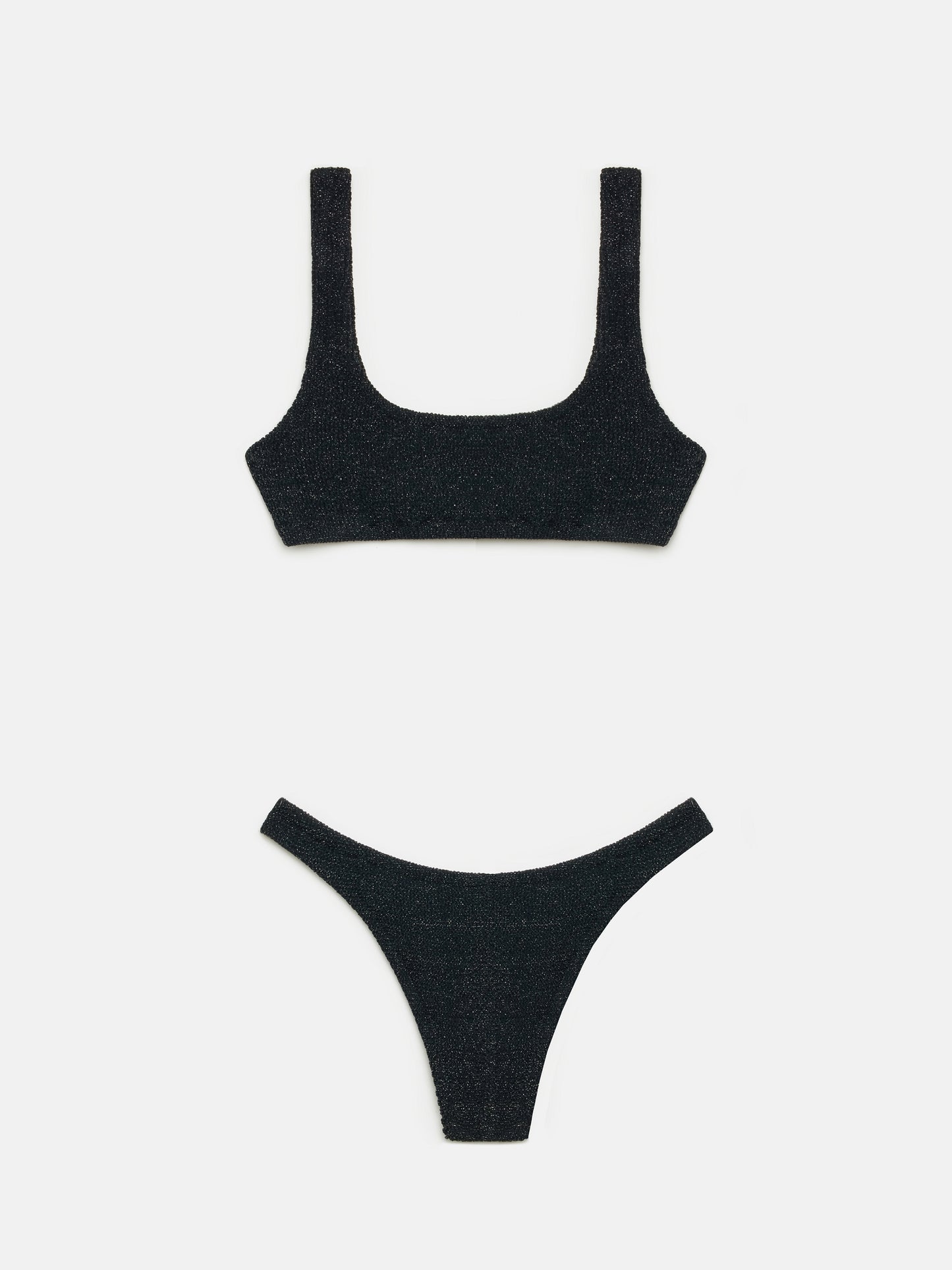 Elise classic black crinkle lurex swim briefs - Naima black lurex crinkle classic bralette top - MC2 Saint Barth