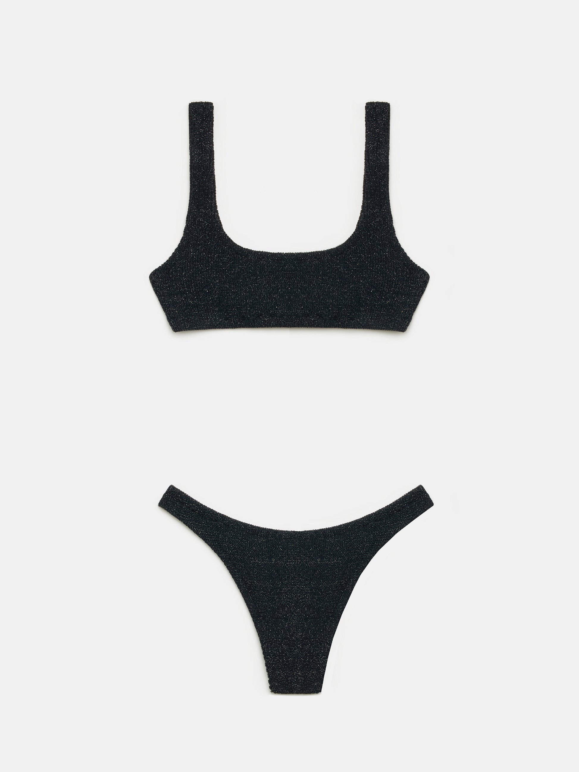 Elise classic black crinkle lurex swim briefs - Naima black lurex crinkle classic bralette top - MC2 Saint Barth