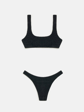 Elise classic black crinkle lurex swim briefs - Naima black lurex crinkle classic bralette top - MC2 Saint Barth