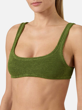 Naima bralette bikini top in military green crinkle fabric