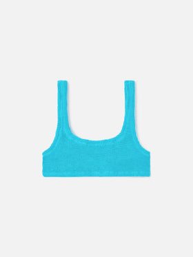 Top de bikini tipo bralette Naima en tejido crinkle turquesa 