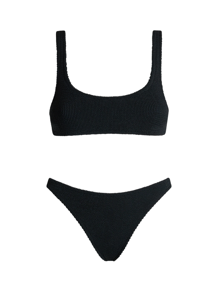 Schwarzer klassischer Crinkle-Bralette-Bikini für Damen Naima Naomi
