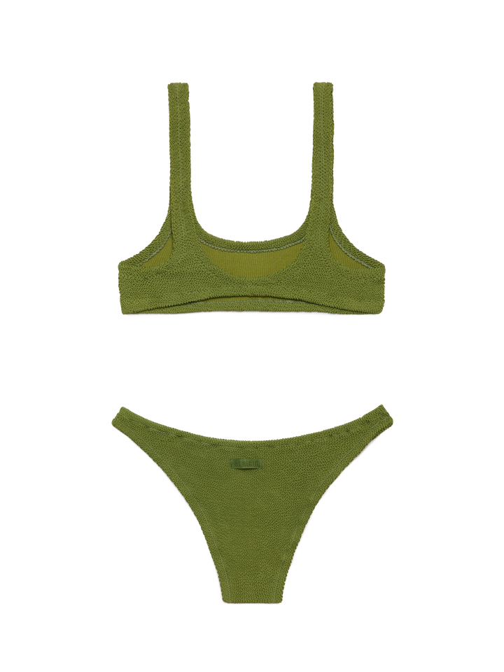 Klassische militärgrüne Crinkle-Badehose „Elise“ – klassisches militärgrünes Crinkle-Bralette-Oberteil „Naima“