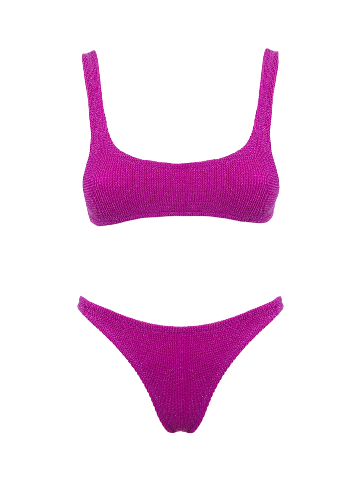 Damen-Bikini mit klassischem Crinkle-Bralette aus fuchsiafarbenem Lurex Naima Naomi