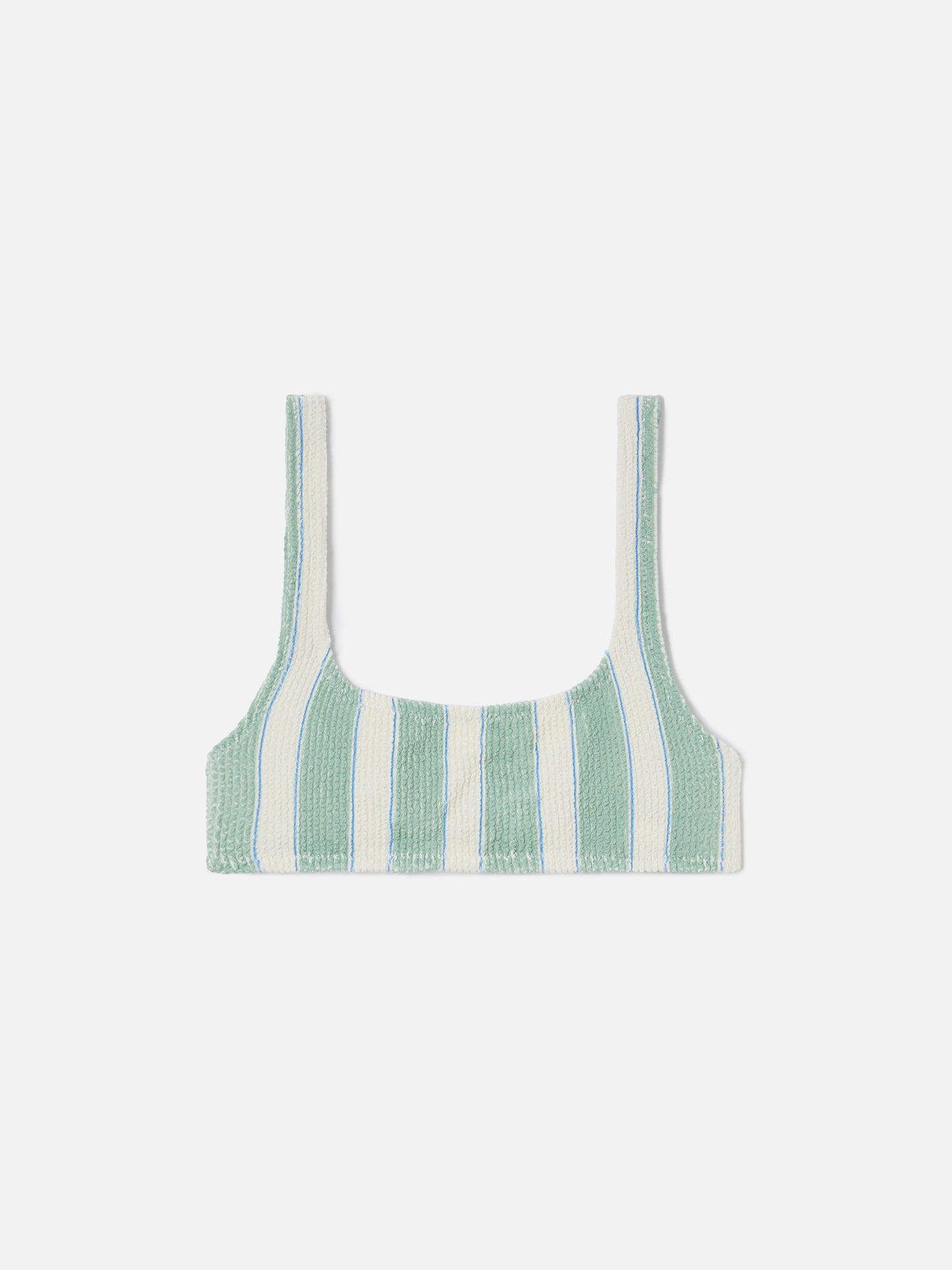 Naima bralette bikini top in green striped crinkle fabric