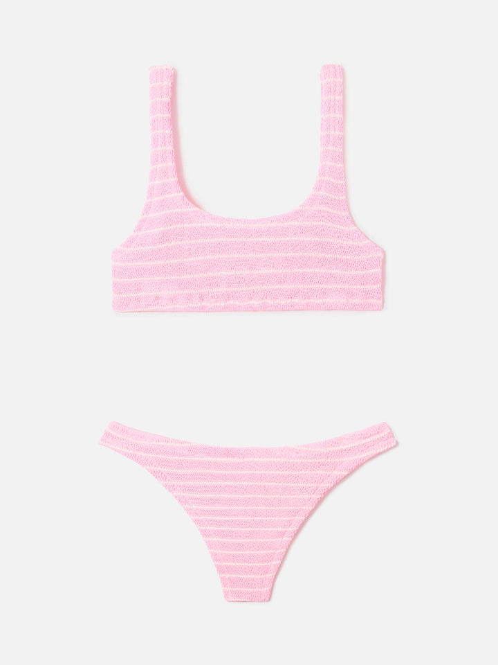 Naima Naomi pink striped crinkle bikini
