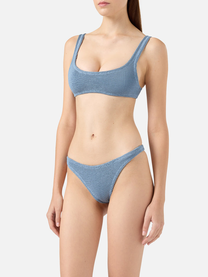 Naomi Avioblaue Crinkle-Badehose in frecher Optik - Naima Avioblaues Crinkle-Bralette-Oberteil in klassischer Optik