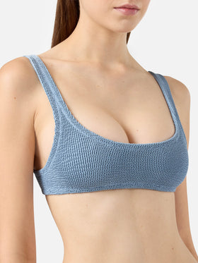 Naomi Avioblaue Crinkle-Badehose in frecher Optik - Naima Avioblaues Crinkle-Bralette-Oberteil in klassischer Optik