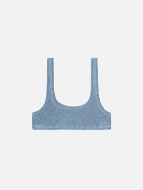 Naima – Klassisches Bralette-Oberteil in Crinkle-Optik in Avioblau