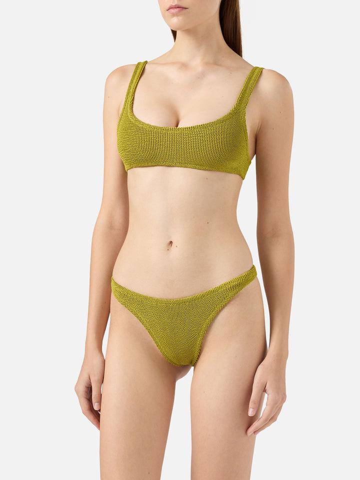 Naomi pistachio crinkle cheeky swim briefs - Naima pistachio crinkle classic bralette top