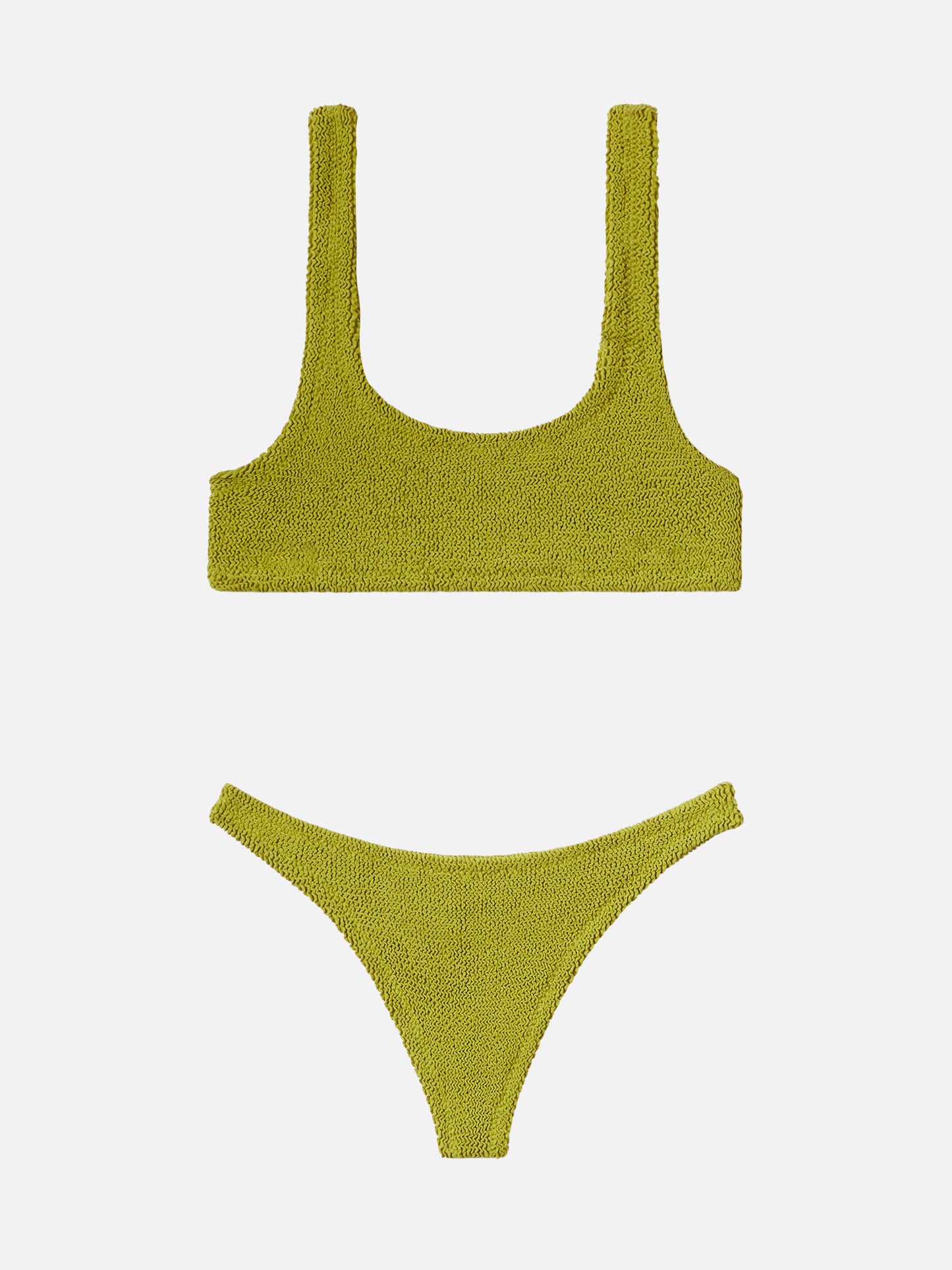 Naomi pistachio crinkle cheeky swim briefs - Naima pistachio crinkle classic bralette top